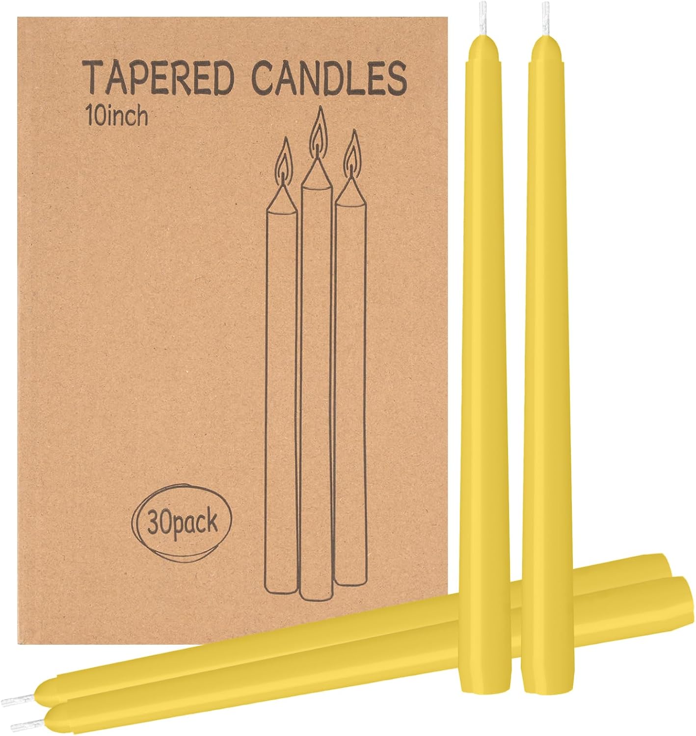 30 Pack Yellow Taper Candles for Weddings and Home Decor