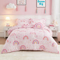 Mooreeke Bed in a Bag for Kids Girls Teens Twin - Soft Pink Rainbow