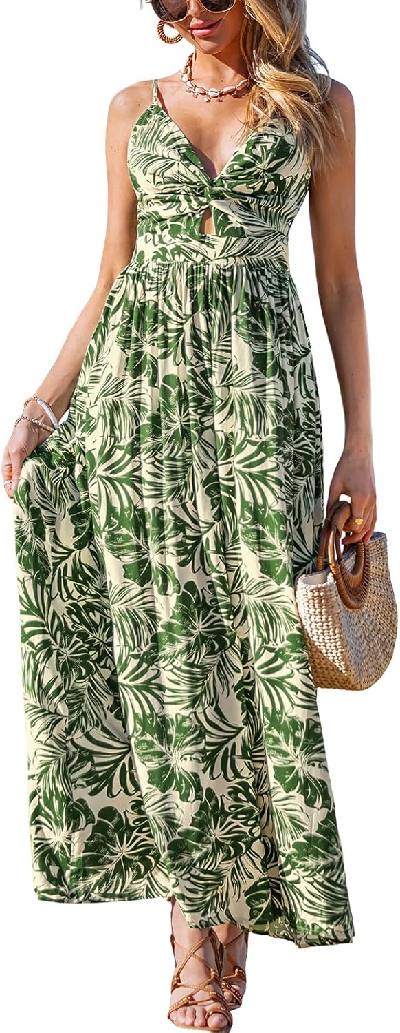 CUPSHE Women's Maxi Dress Floral Print Twisted V Neck Sleeveless