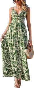 Green Tropical Maxi Dress for Women - Floral V Neck Summer