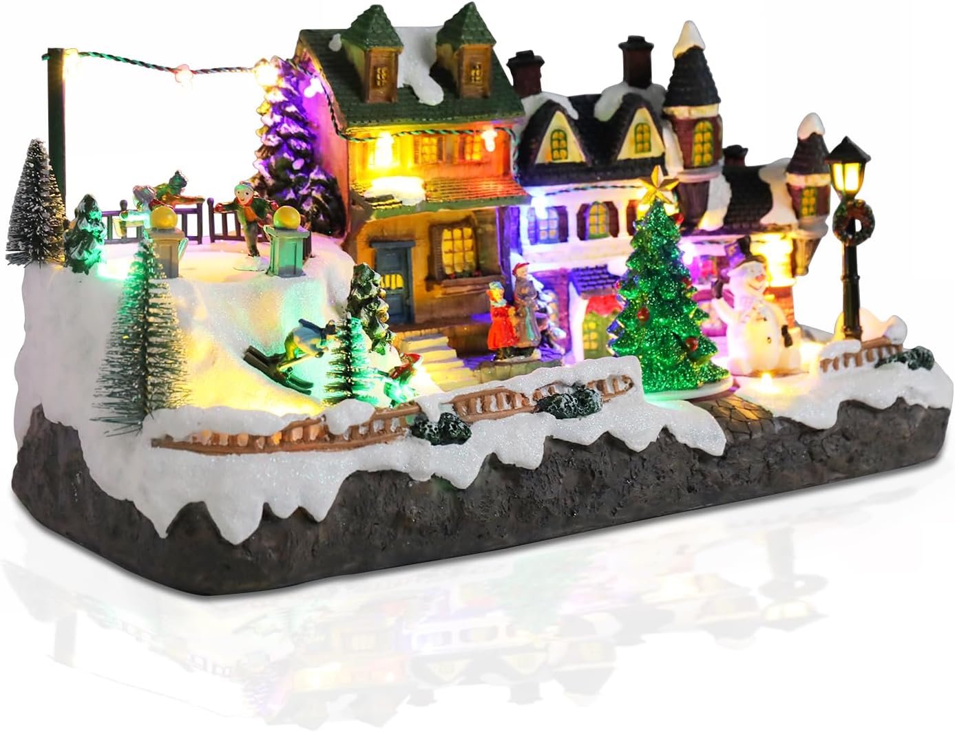 Musical Skiing Collectible Christmas Village Houses for Holiday Cheer
