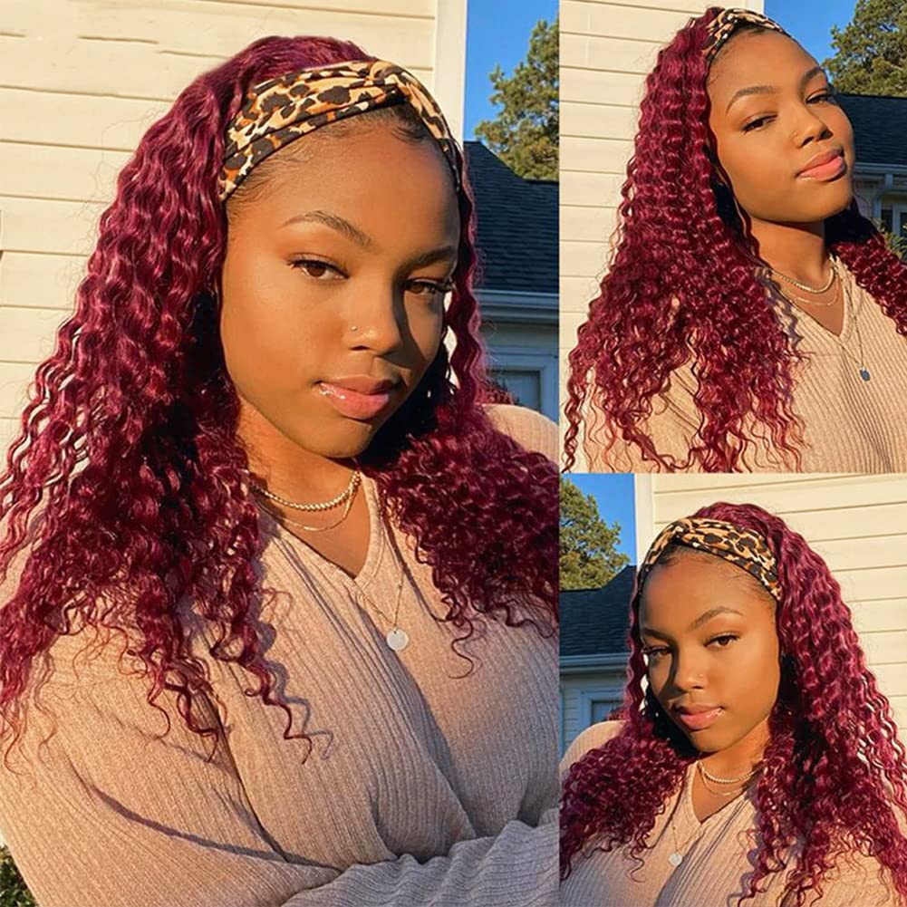 Eooma Headband Wig Curly Human Hair Wigs for Black Women