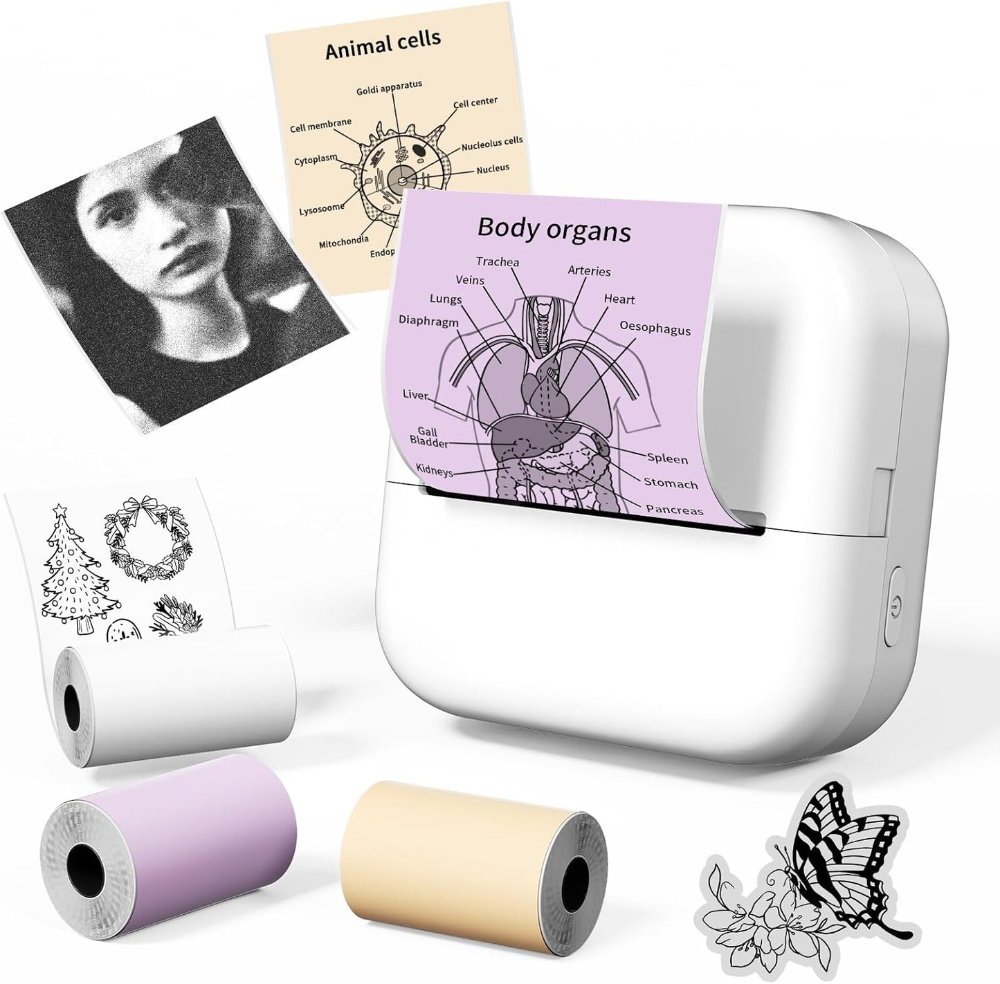 Portable Mini Sticker Printer with 3 Rolls Paper - Print On-the-Go
