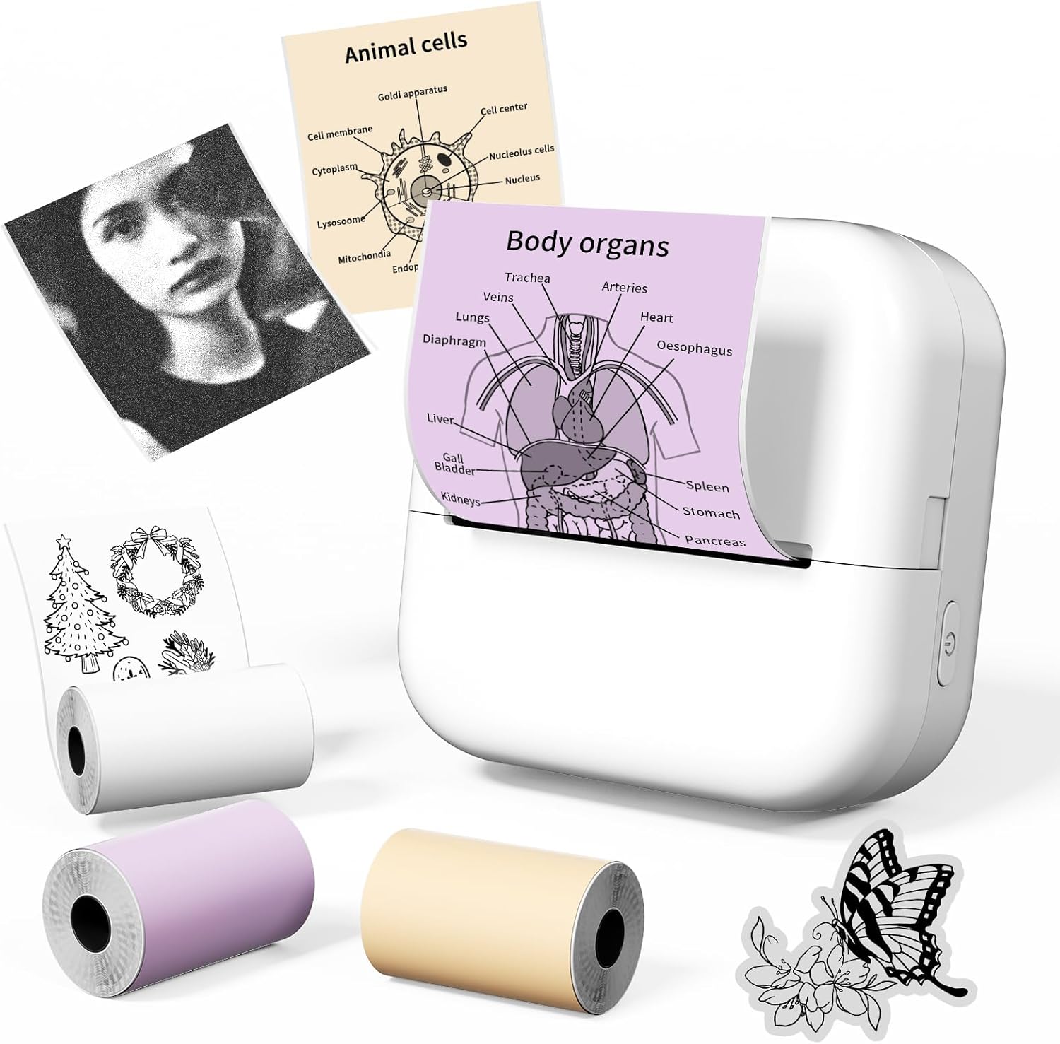 Portable Mini Sticker Printer with 3 Rolls Paper - Print On-the-Go