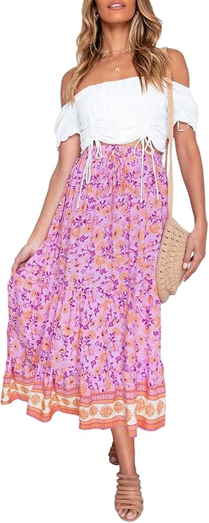 MEROKEETY Women's Boho Floral Print High Waist Midi Skirt Review