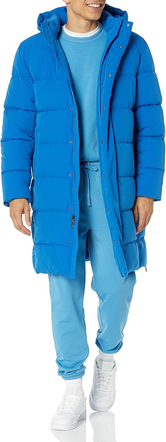 Mens Hooded Long Puffer Coat for Cold Weather Comfort
