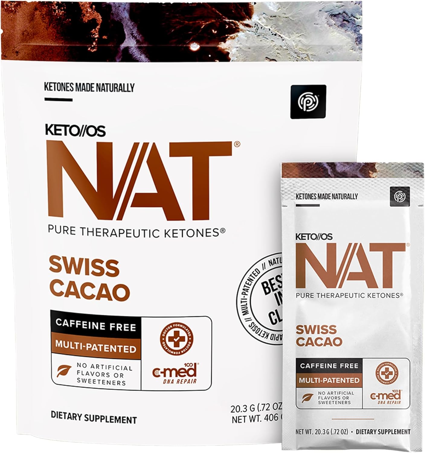 Keto//OS NAT Swiss Cacao Caffeine Free Exogenous Ketones Supplement