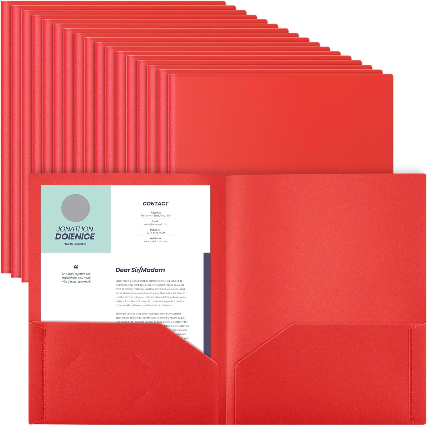 Gueevin 50 Pcs Plastic Folders with Pockets for School Use