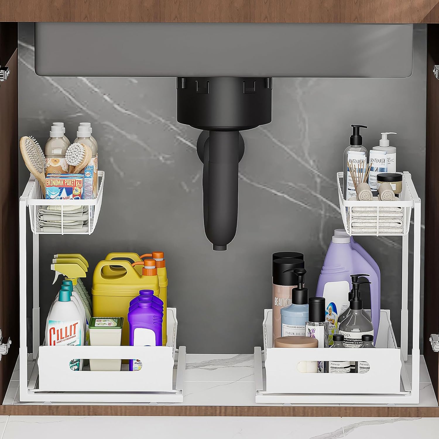 Under Sink Organizers and Storage for Kitchen and Bathroom Use