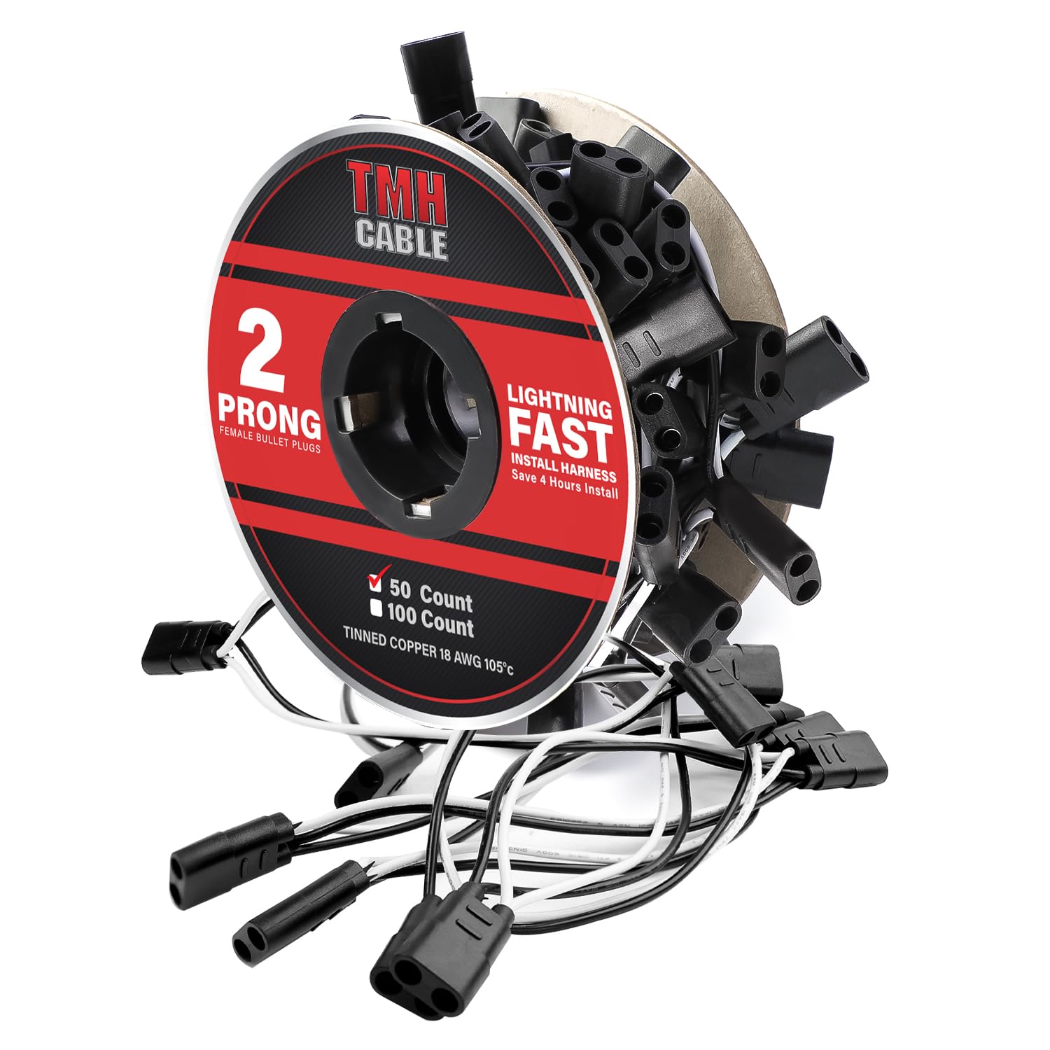 TMH 50 Count 2-Prong Wire Harness Roll for Hassle-Free LED Lights