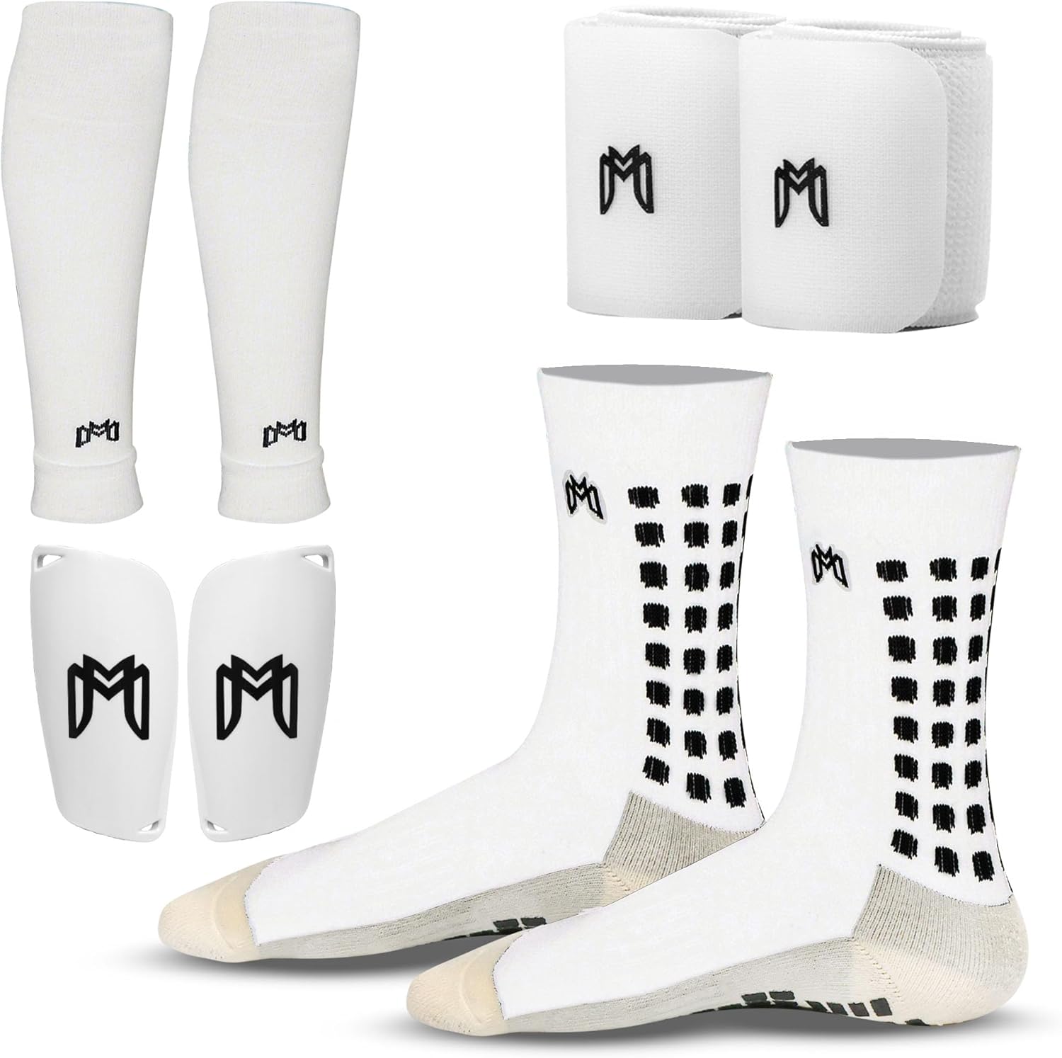 MediCaptain Soccer Grip Socks and Shin Guards Bundle Pack