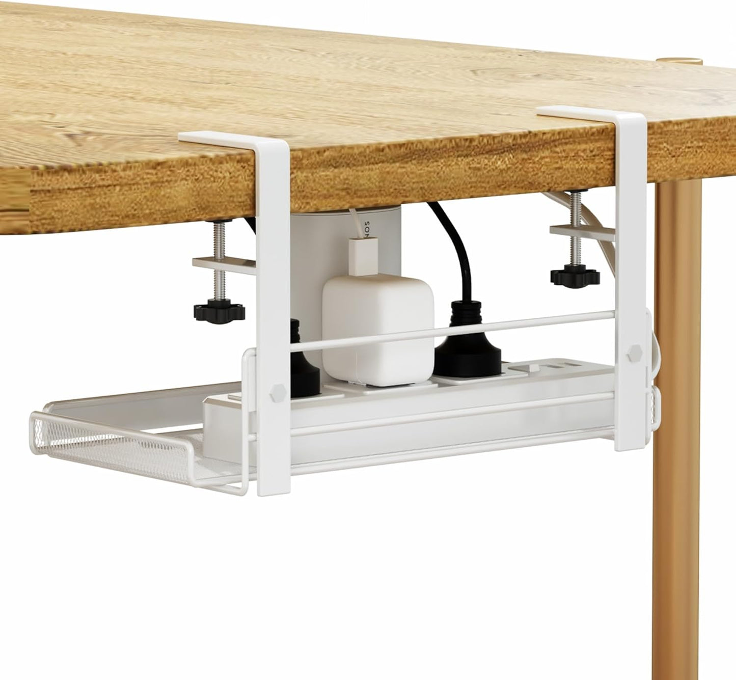 No Drill Steel Desk Cable Organizer Tray