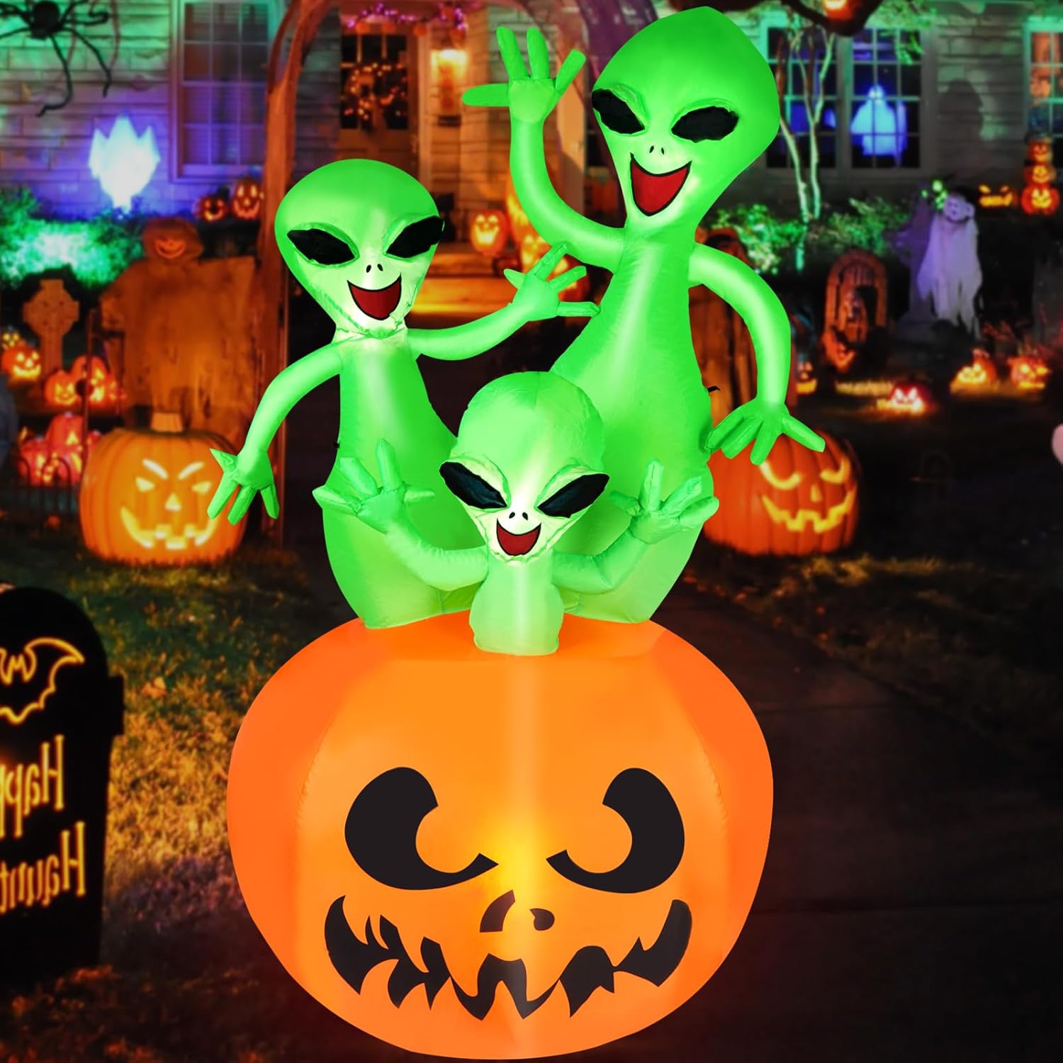 6FT Halloween Inflatable Pumpkin Alien for Outdoor Decor