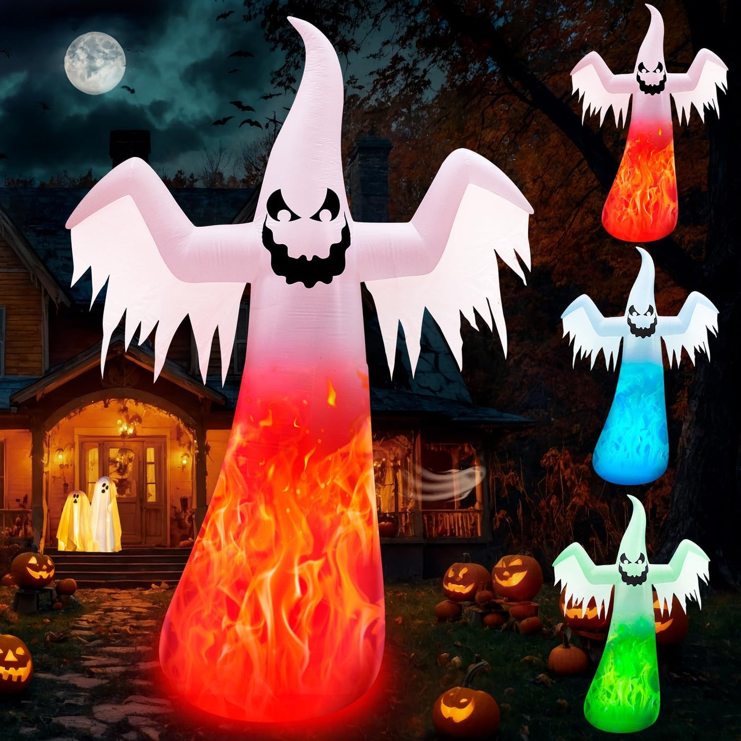 12FT Giant Halloween Inflatables Ghost with Color Changing LEDs