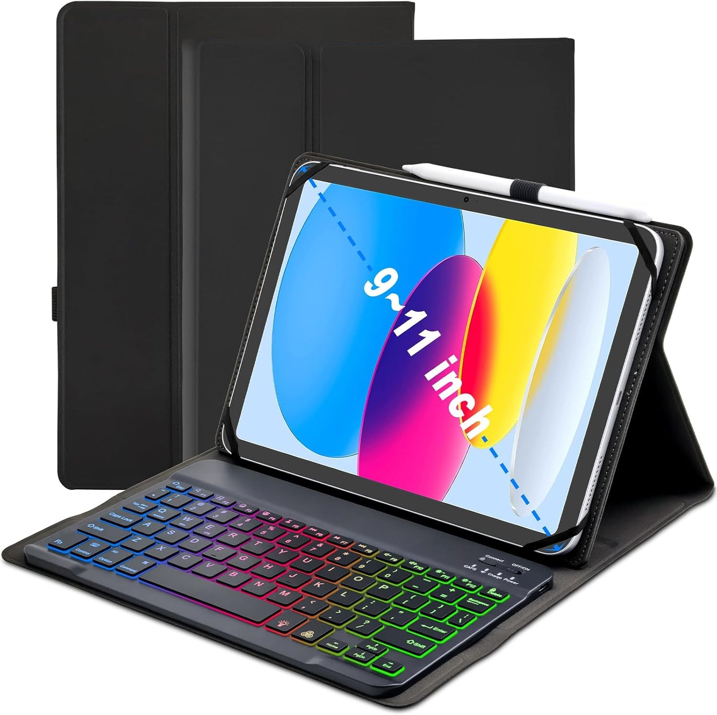 Universal Tablet Keyboard Case with Rainbow Backlit for iPad