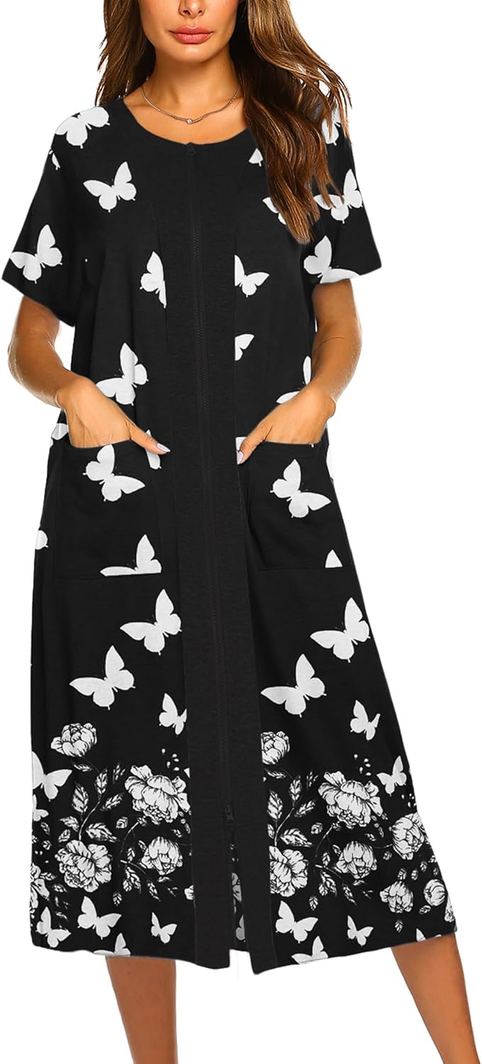 Ekouaer Zipper Front Bathrobe for Women - Soft Loungewear