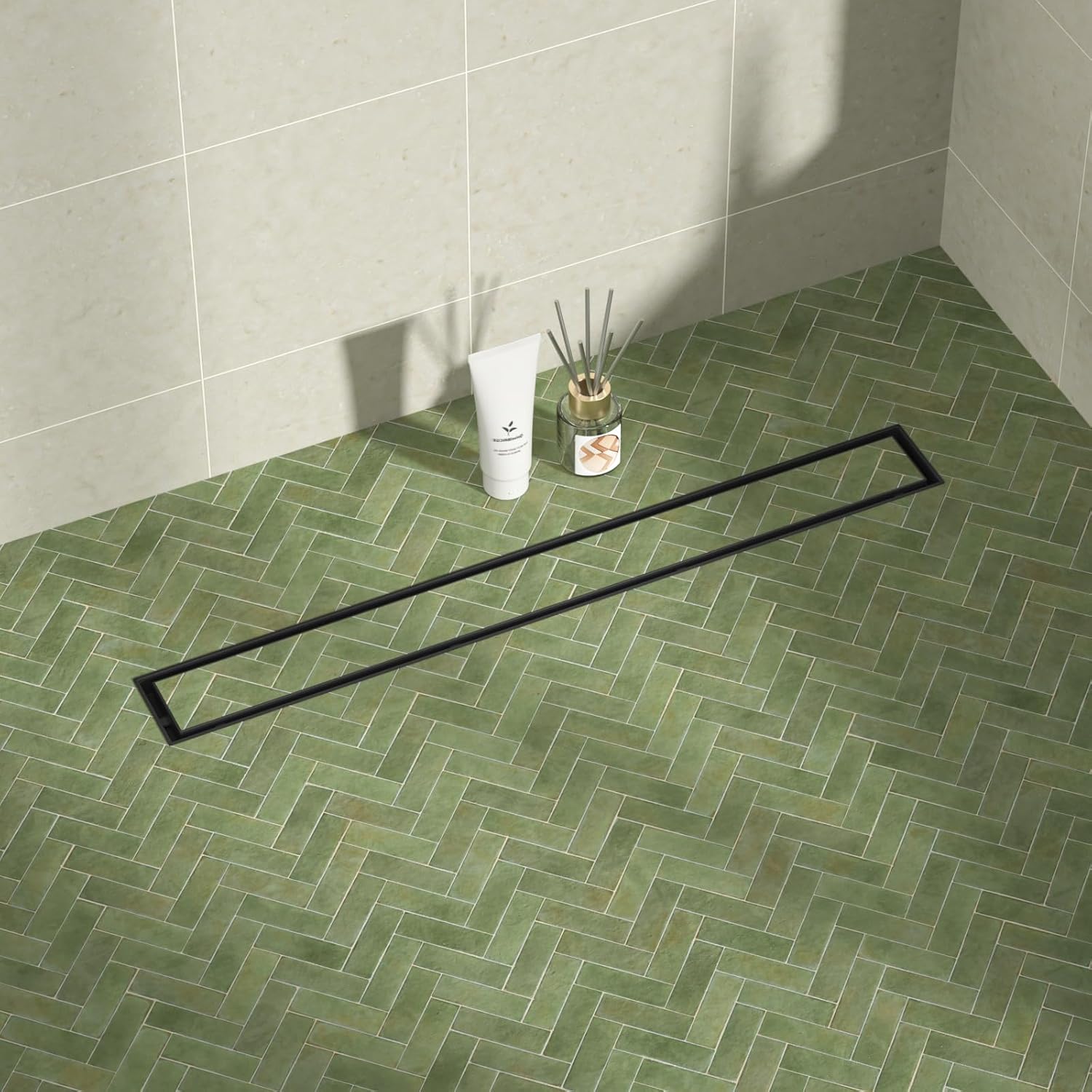 Linear Shower Drain 24in Matte Black with Tiled Insert Grate