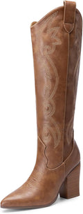 Cowboy Boots For Women Knee High - Chunky Heel Embroidered