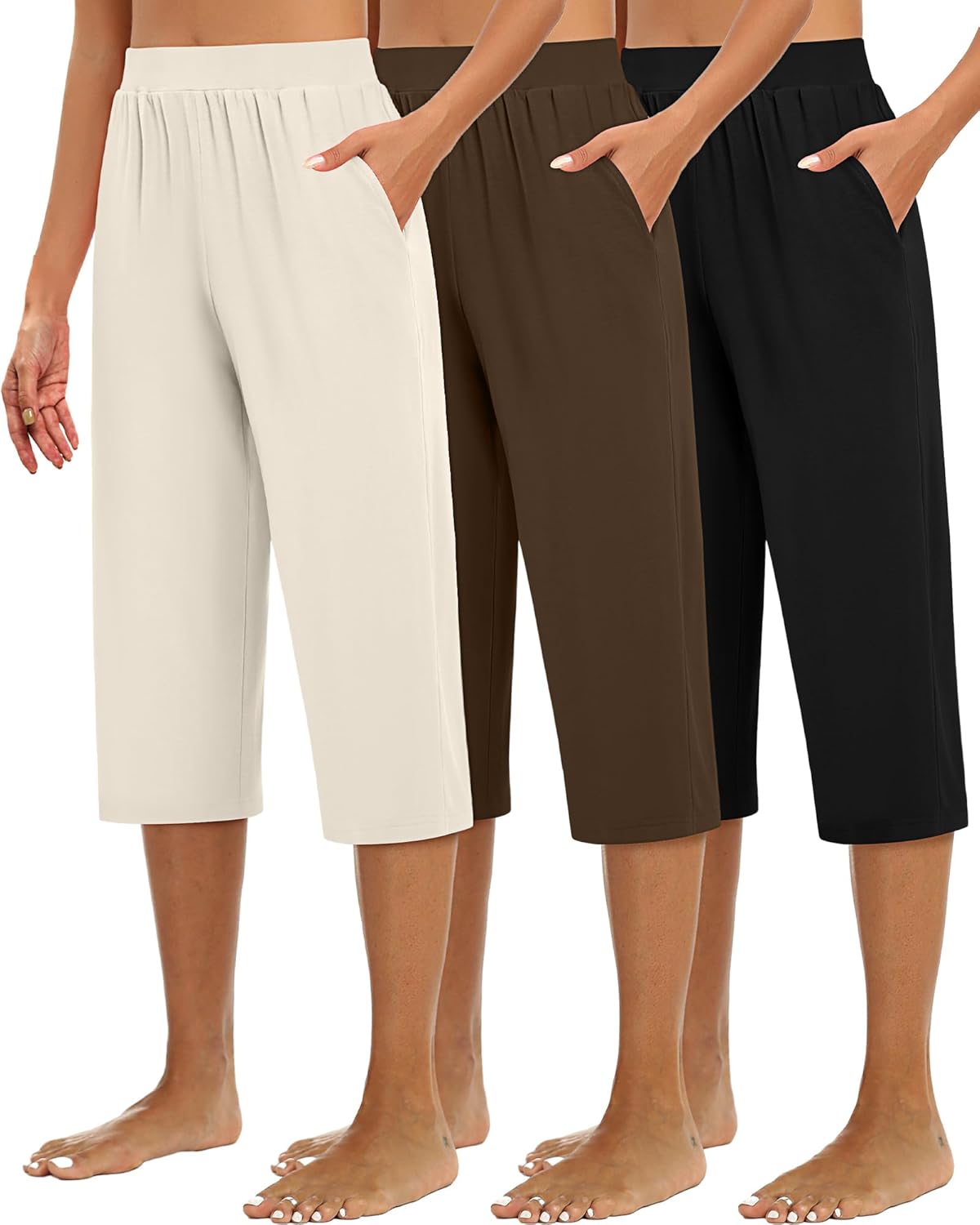 Huukeay Women's Capri Sweatpants - Cozy Wide Leg Cropped Pants