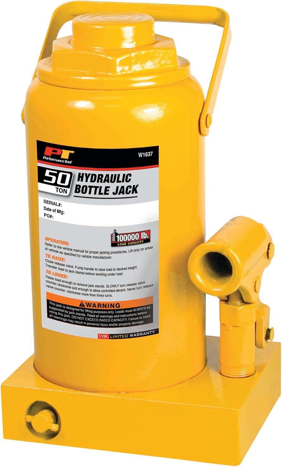 Performance Tool W1637 50 Ton Heavy Duty Hydraulic Bottle Jack