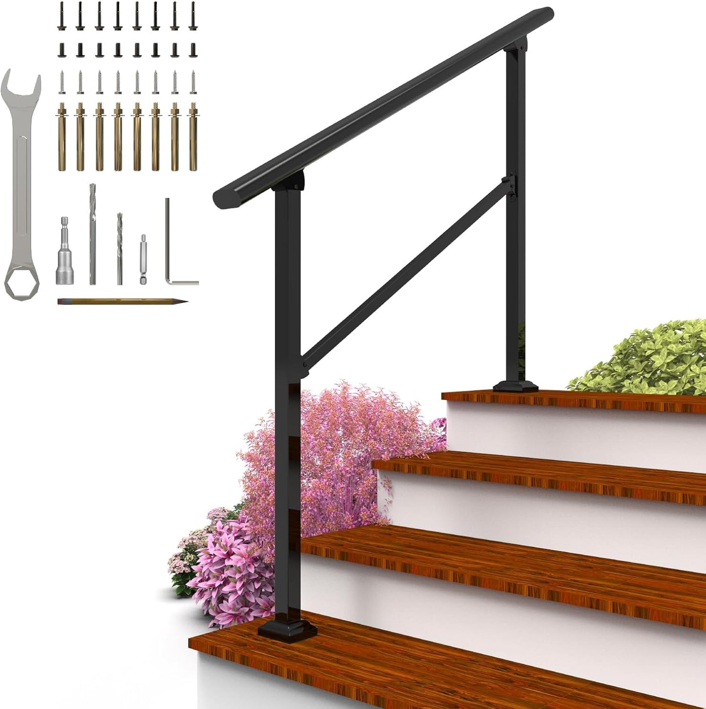 Sturdy Hand Rails for Outdoor Steps - Adjustable Wrought Iron