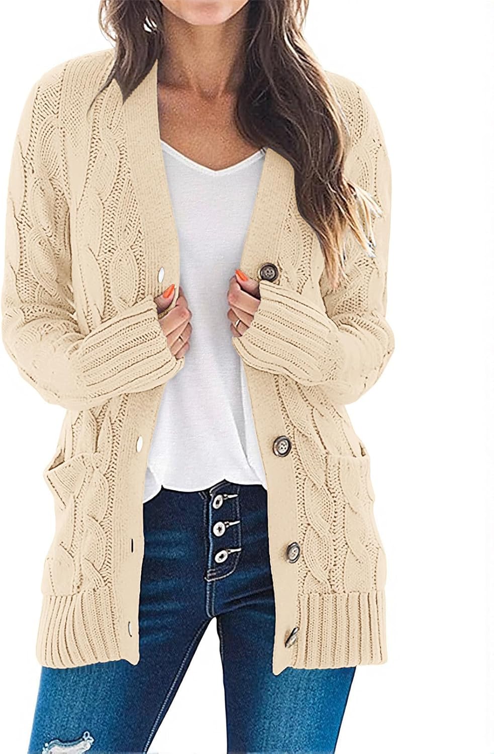 MEROKEETY Women's Long Sleeve Cable Knit Sweater Cardigan
