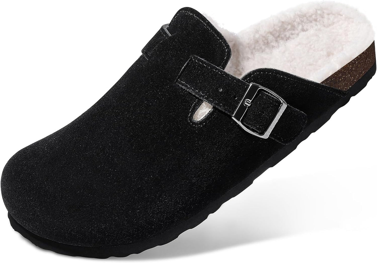 Fuzzy Suede Clogs with Cork Footbed for Cozy Winter Comfort