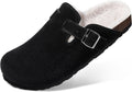 Fuzzy Suede Clogs - Warm Fur Lined Cork Mules for Winter