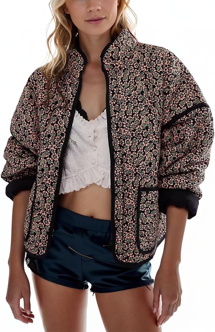 Omoone Women's Cropped Quilted Jacket for Stylish Comfort