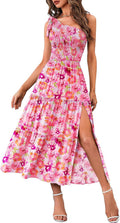 MEROKEETY Women's Summer One Shoulder Knot Smocked Midi Dress