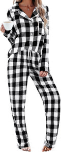 Ekouaer Pajamas Set Womens Cotton Plaid 2-Piece - Soft Button Down