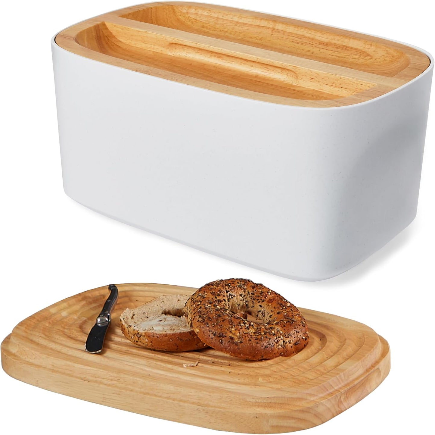 Modern Bamboo Fiber Bread Box with Reversible Cutting Board Lid