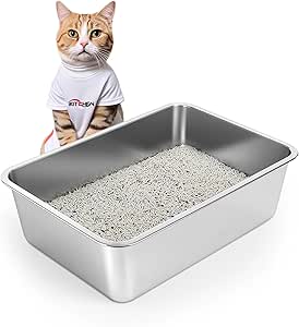 Stainless Steel Cat Litter Box for Cats and Rabbits, Large Size