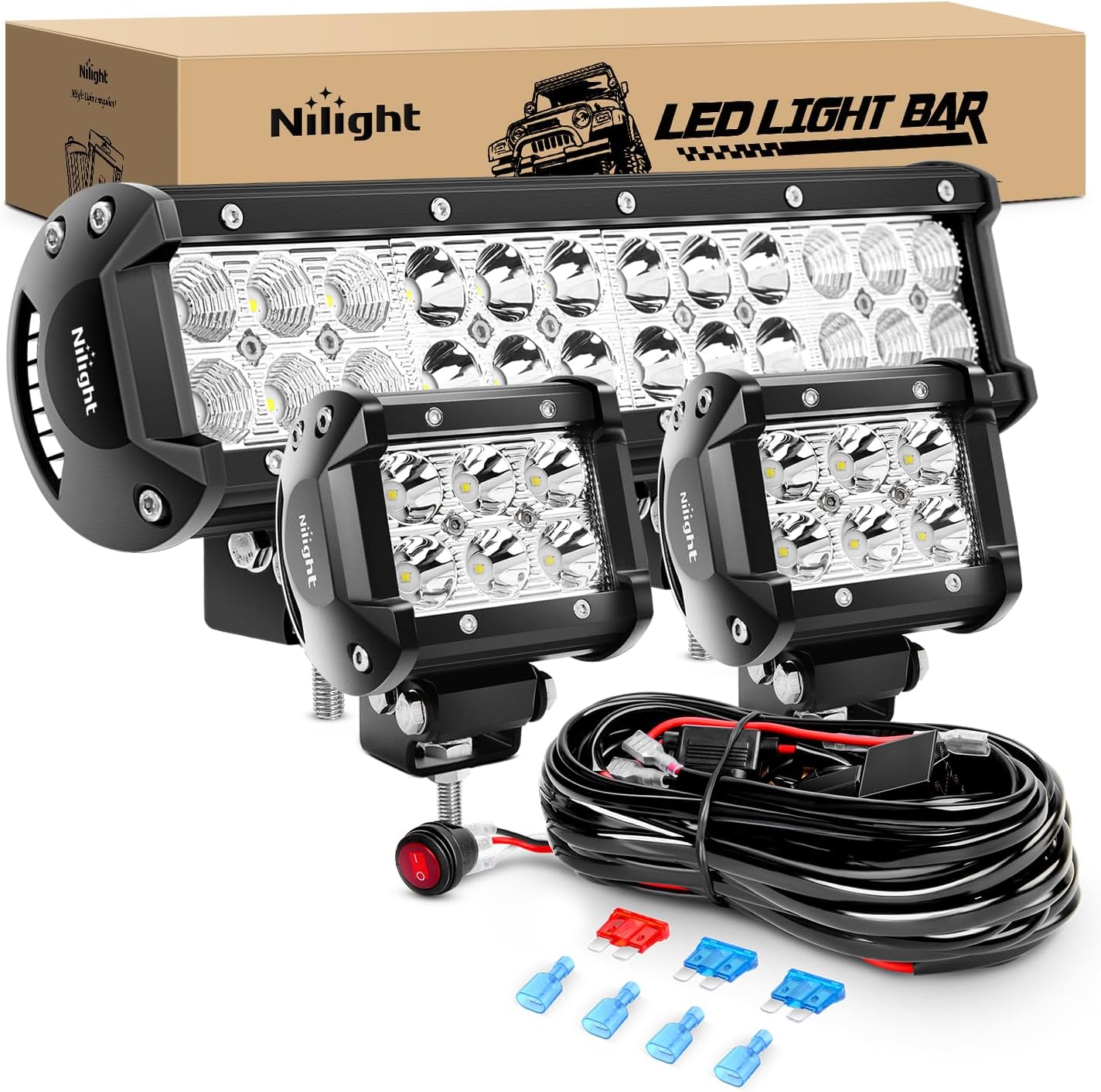 Nilight 12 Inch 72W Spot Flood Combo LED Light Bar for Off Road