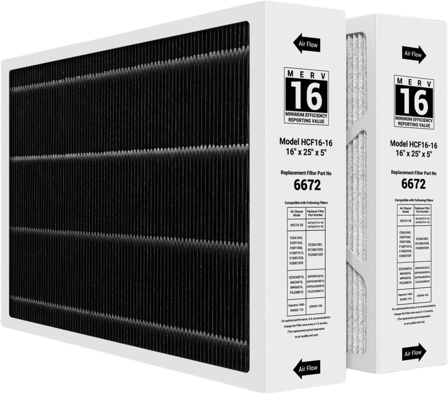 6672 16x25x5 MERV 16 Furnace Air Filter for HVAC Systems