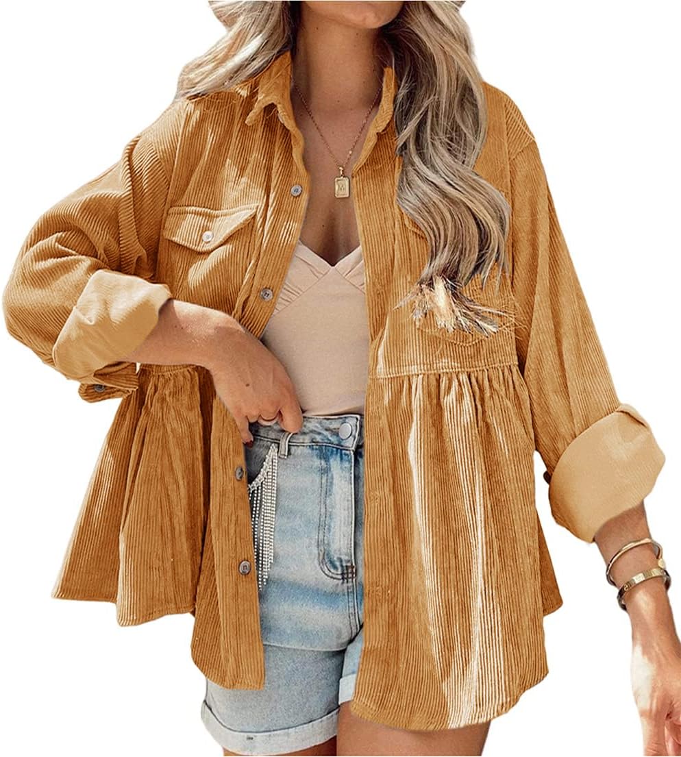 Womens Corduroy Peplum Shirts with Pockets for Every Occasion