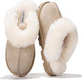 100% Genuine Leather Shearling Slippers for Women - Memory Foam