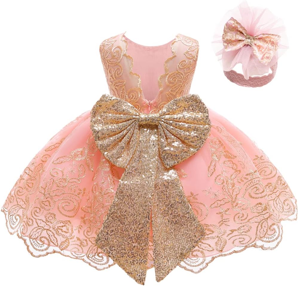 LZH Baby Girls Ruffle Lace Backless Dress with Headwear for Parties
