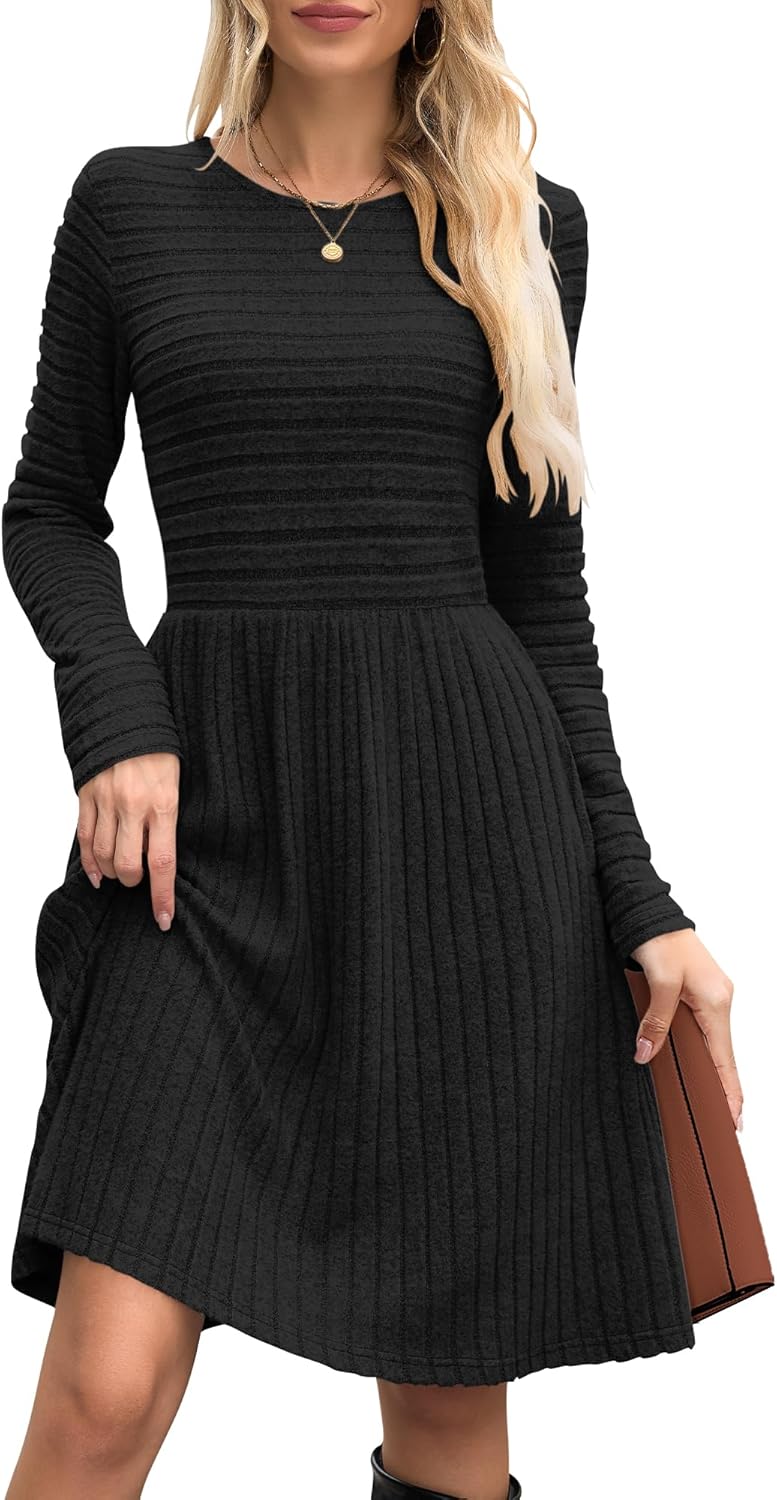 WNEEDU Fall Dresses for Women 2025 Long Sleeve Sweater Dress