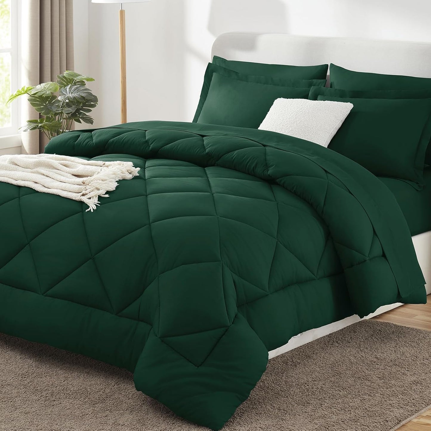 CozyLux King Size Comforter Set in Emerald Green - 7 Pieces