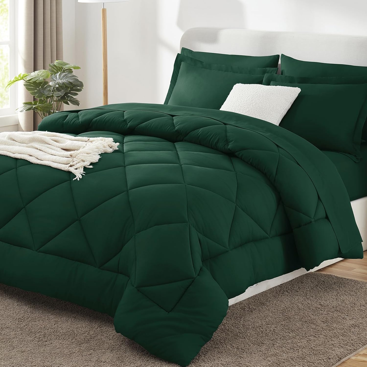 CozyLux King Size Comforter Set in Emerald Green - 7 Pieces