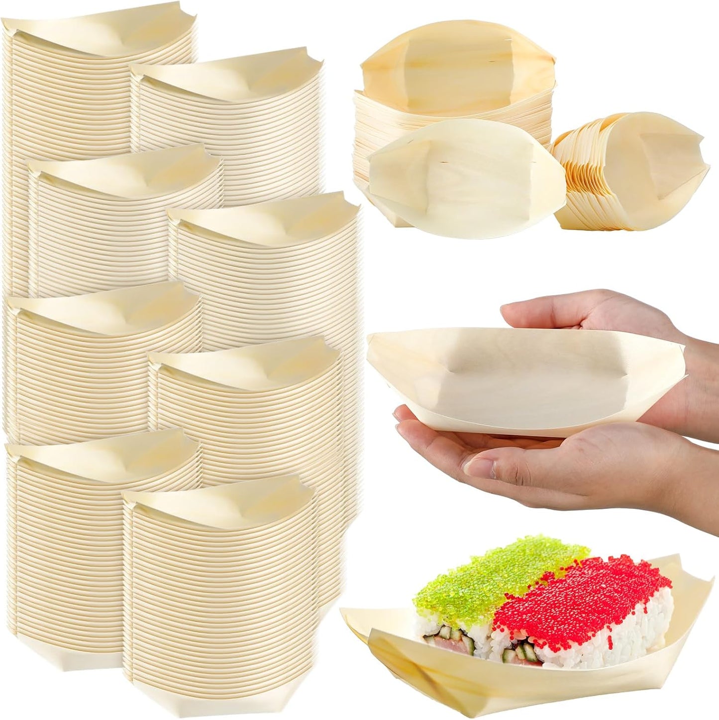 1000 Pcs Disposable Wood Boat Plates for Catering and Events