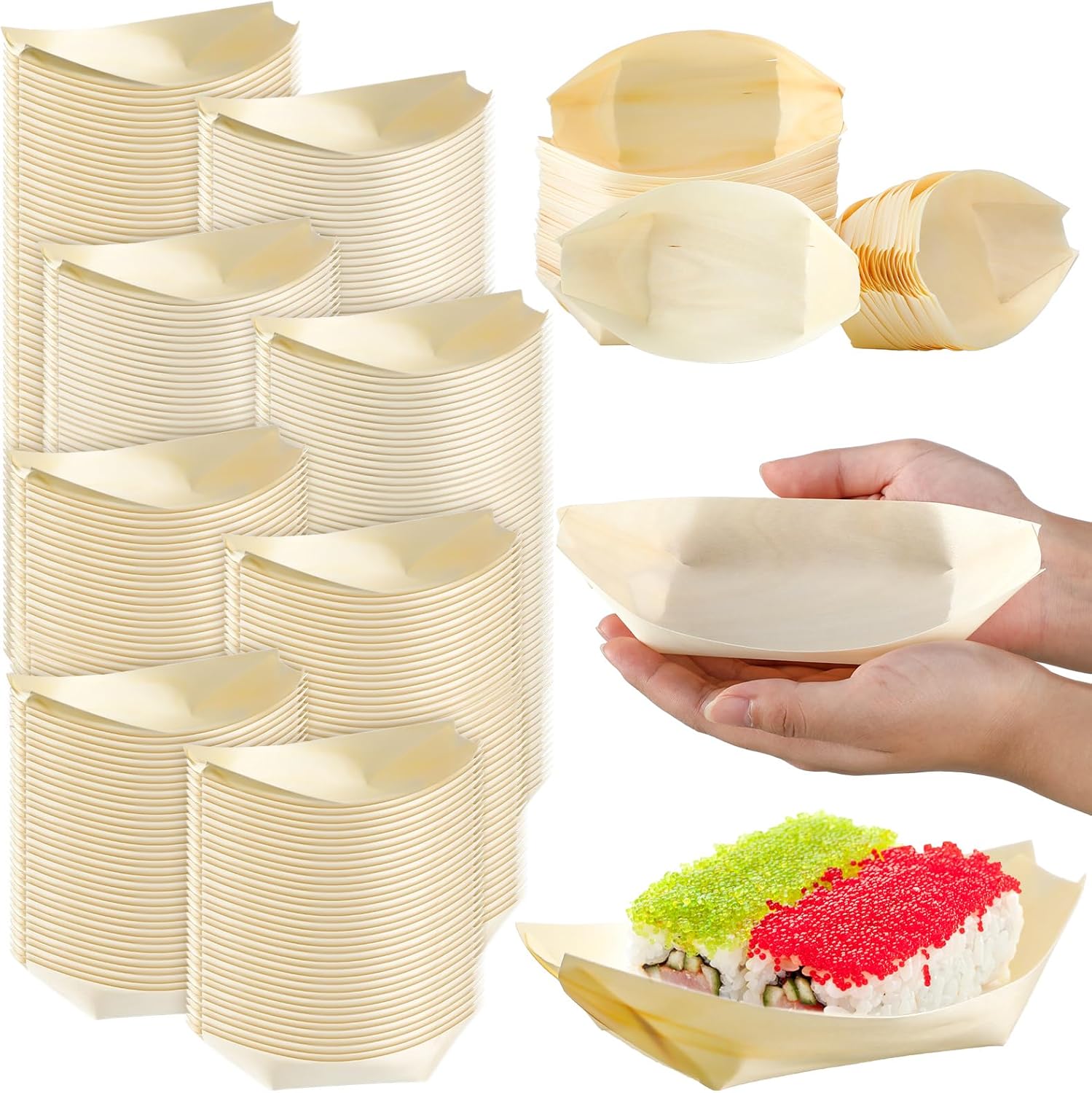 1000 Pcs Disposable Wood Boat Plates for Catering and Events