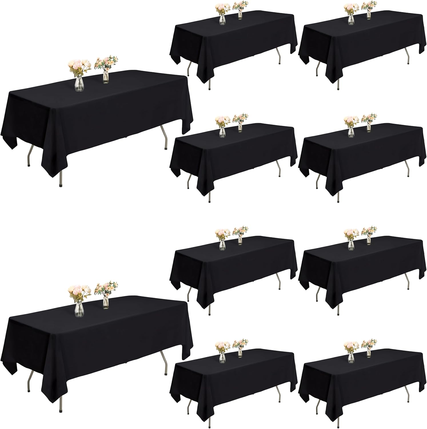 10 Pack Black Tablecloths for 6 Foot Rectangle Tables 60x102