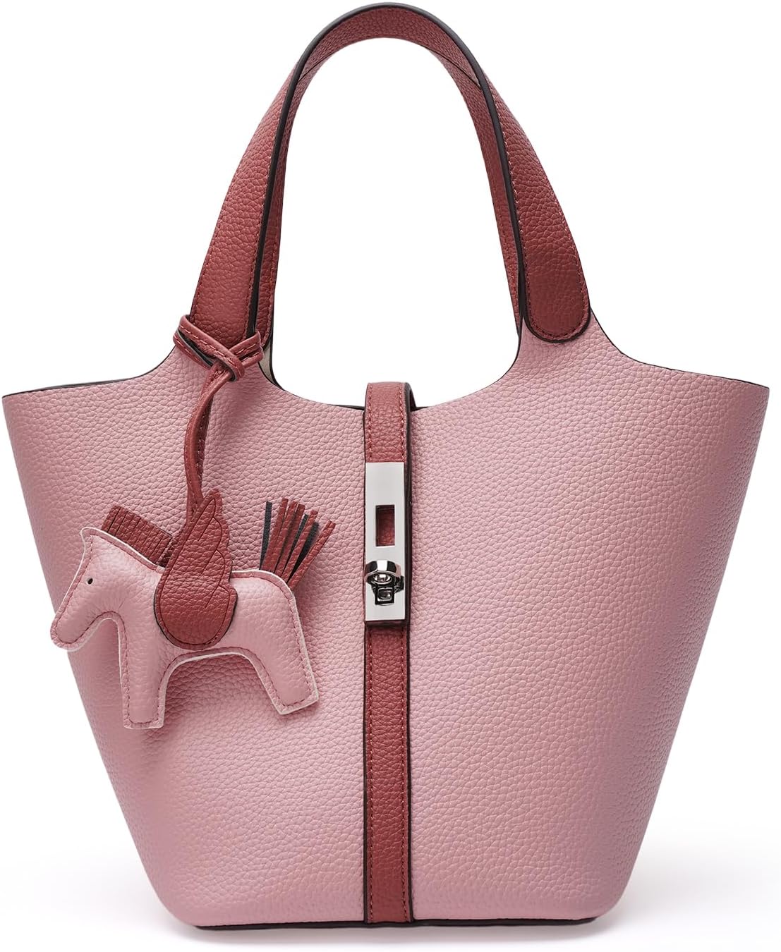 Vegan Leather Bucket Tote Bag for Women with Detachable Purse