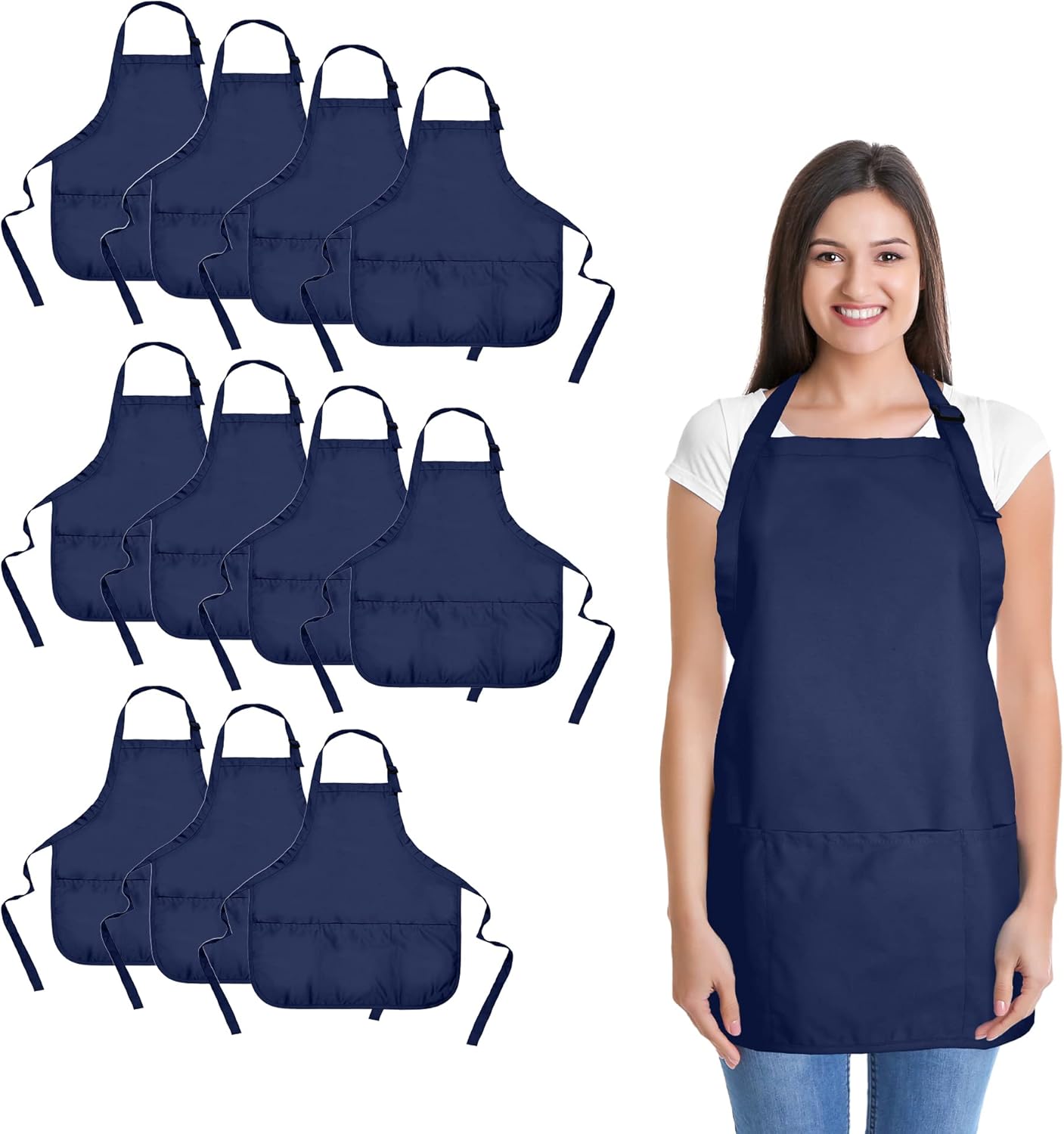 DALIX Apron Commercial Kitchen Bibs with 3 Pockets - 12 Pack