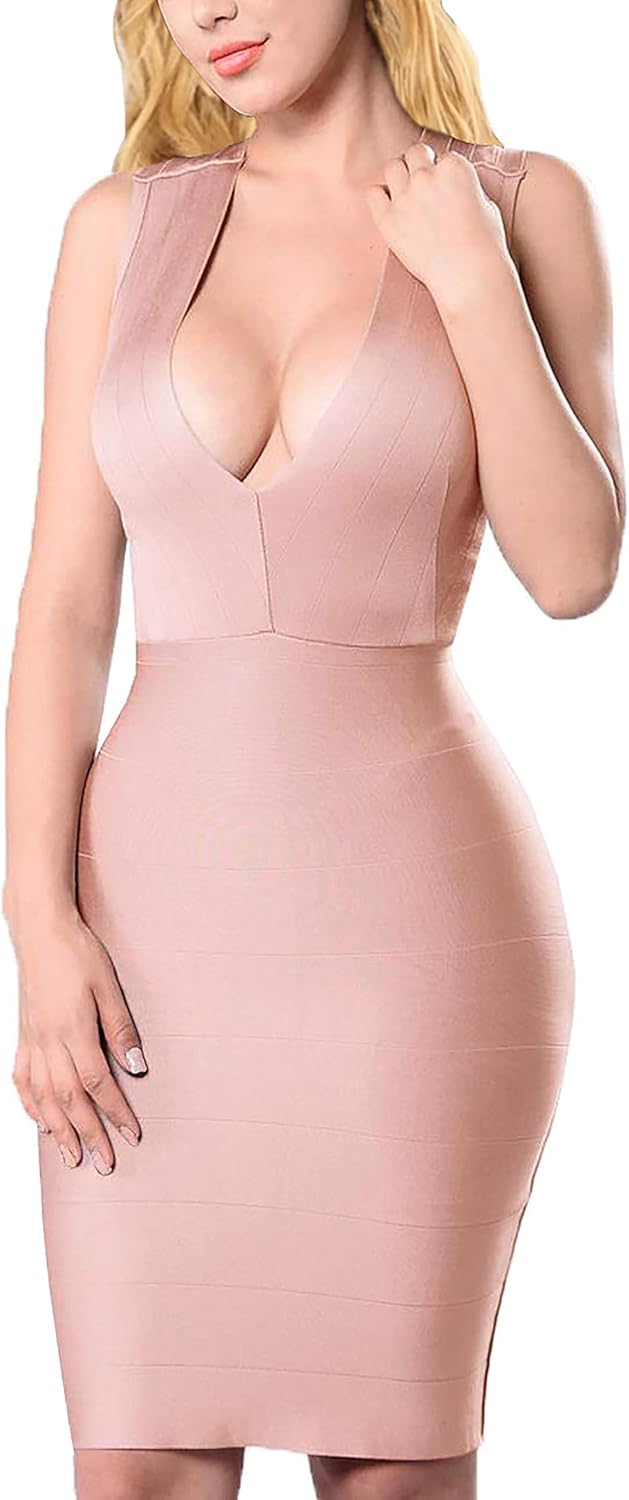 Hybrid & Company Womens Elegance V Neck Stretch Chic Dress