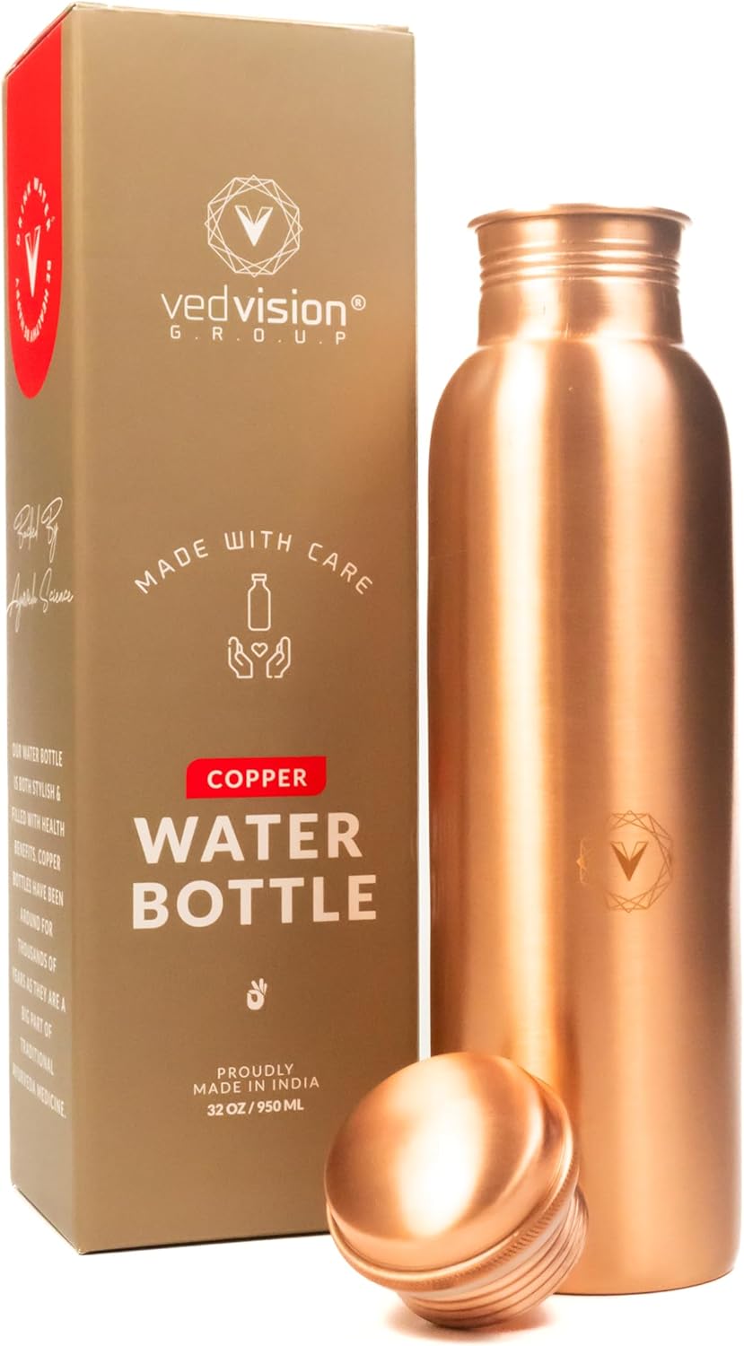 Copper Water Bottle - Eco-Friendly 32 Oz Ayurvedic Design