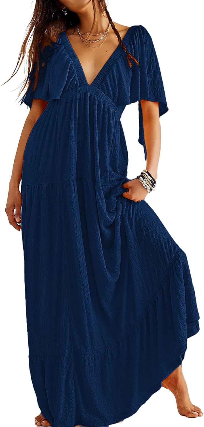 Kikibell Women Summer Dresses V-Neck Maxi Dress for All Occasions