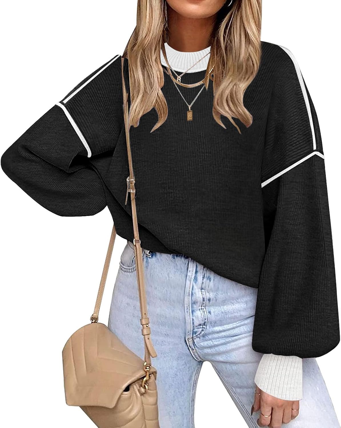 ETCYY Womens Sweaters Fall 2025 Batwing Long Sleeve Knit Tops